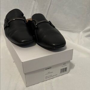 Halston Heritage Black Leather Loafers with Horsebit Detail